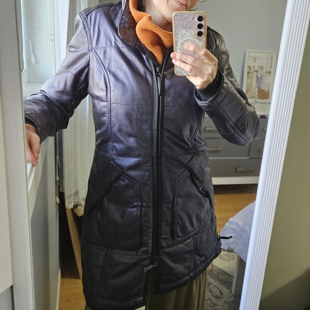Archival DANIER Plum Longline Leather Moto Winter Rider Coat Side Zips Sz S - Picture 2 of 14